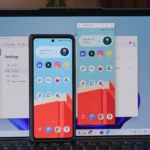 Giao diện ứng dụng Phone Link trên máy tính, hiển thị màn hình điện thoại Android được phản chiếu.
