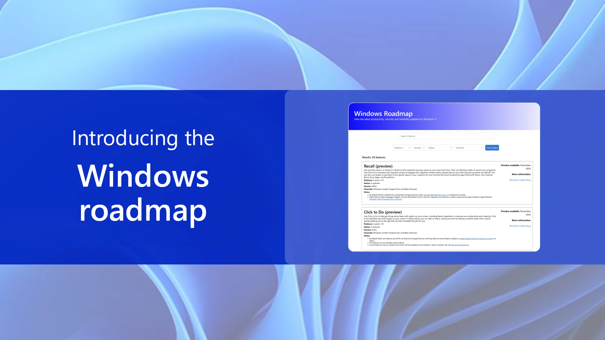 Giao diện website Lộ trình Windows 11 mới của Microsoft hiển thị các tính năng sắp ra mắt