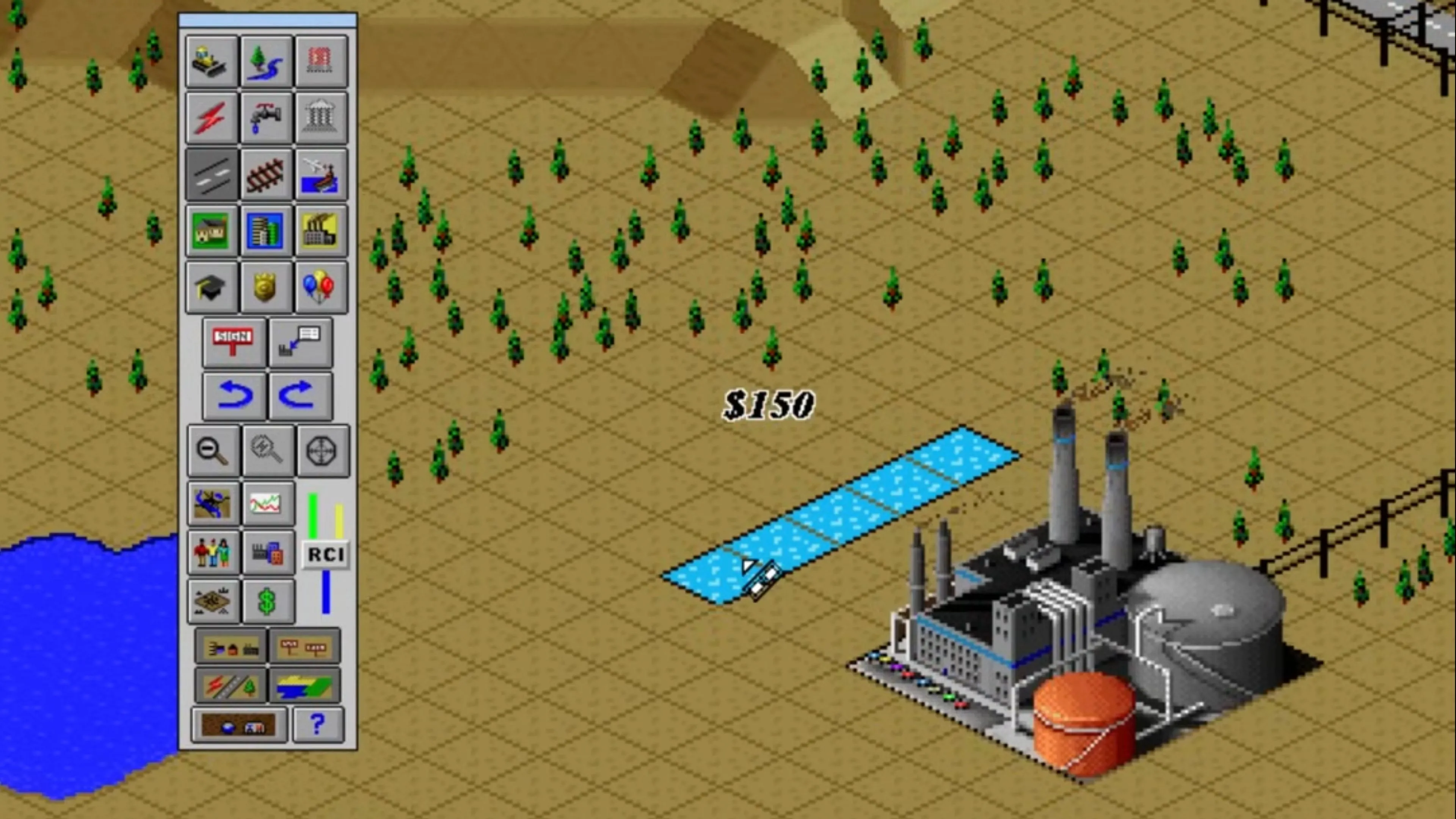 Giao diện xây dựng thành phố trong game Sim City 2000 huyền thoại.