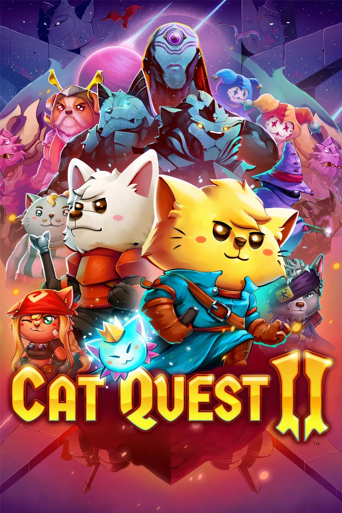 Hình ảnh bìa game Cat Quest II với nhân vật mèo và chó, biểu tượng của tựa game nhập vai hành động miễn phí trên Epic Games Store.