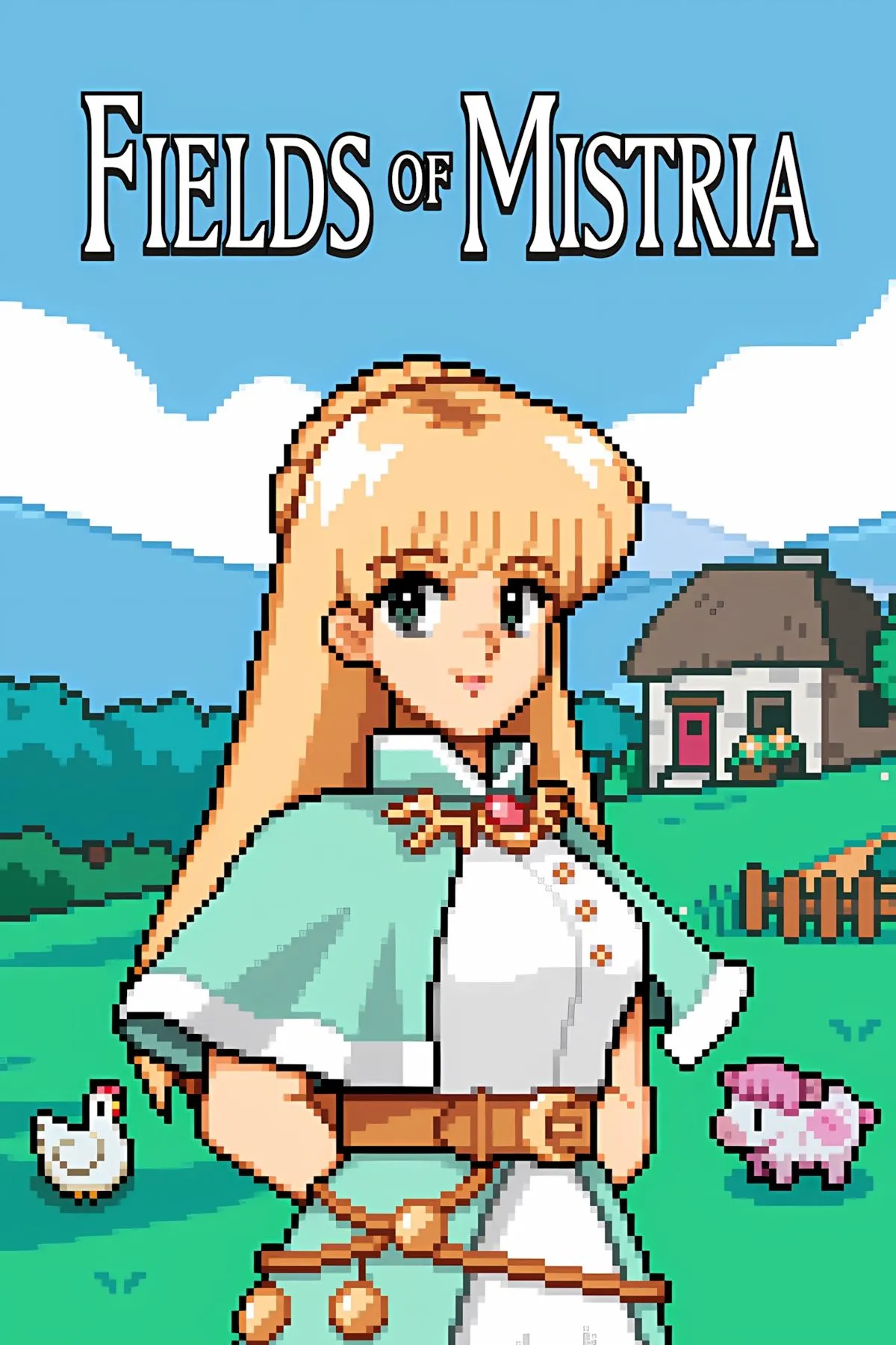 Hình ảnh bìa game Fields of Mistria, một tựa game mô phỏng nông trại Early Access trên Steam với phong cách đồ họa dễ thương.