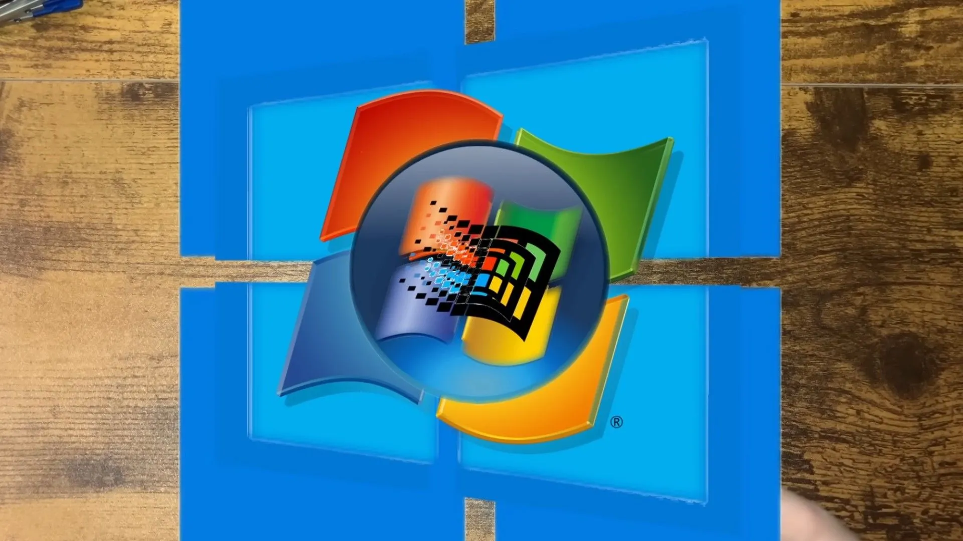 Hình ảnh các biểu tượng phiên bản Windows khác nhau minh họa thử nghiệm chạy Windows lồng nhau