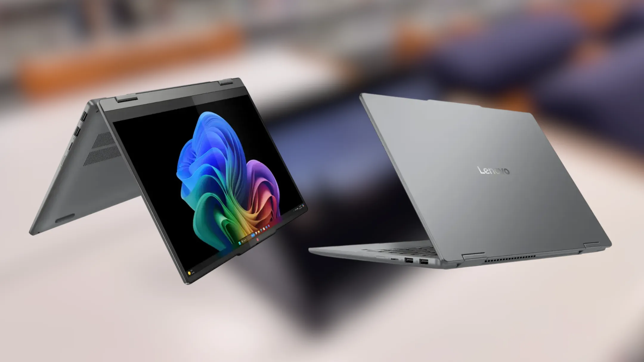 Hình ảnh cận cảnh laptop Lenovo IdeaPad 5x hiển thị màn hình OLED và bàn phím