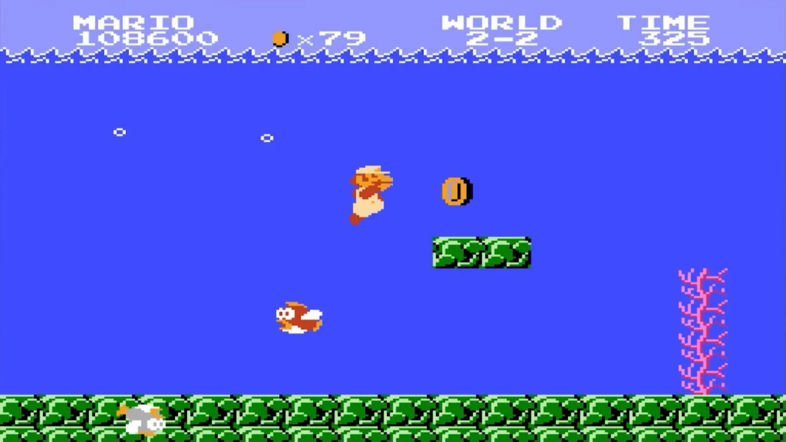 Hình ảnh gameplay của Super Mario Bros., một game đi cảnh huyền thoại trên NES.