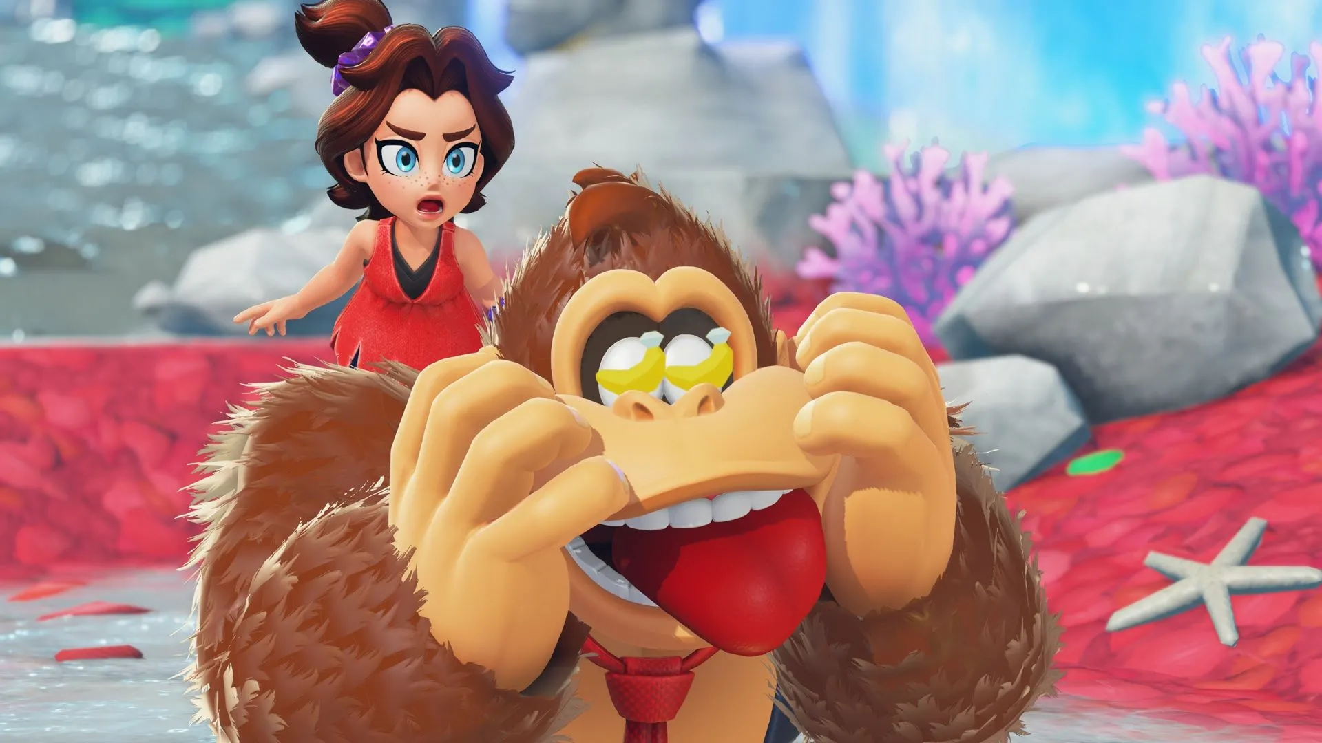 Hình ảnh gameplay đầy màu sắc của Donkey Kong Bananza trên Nintendo Switch 2