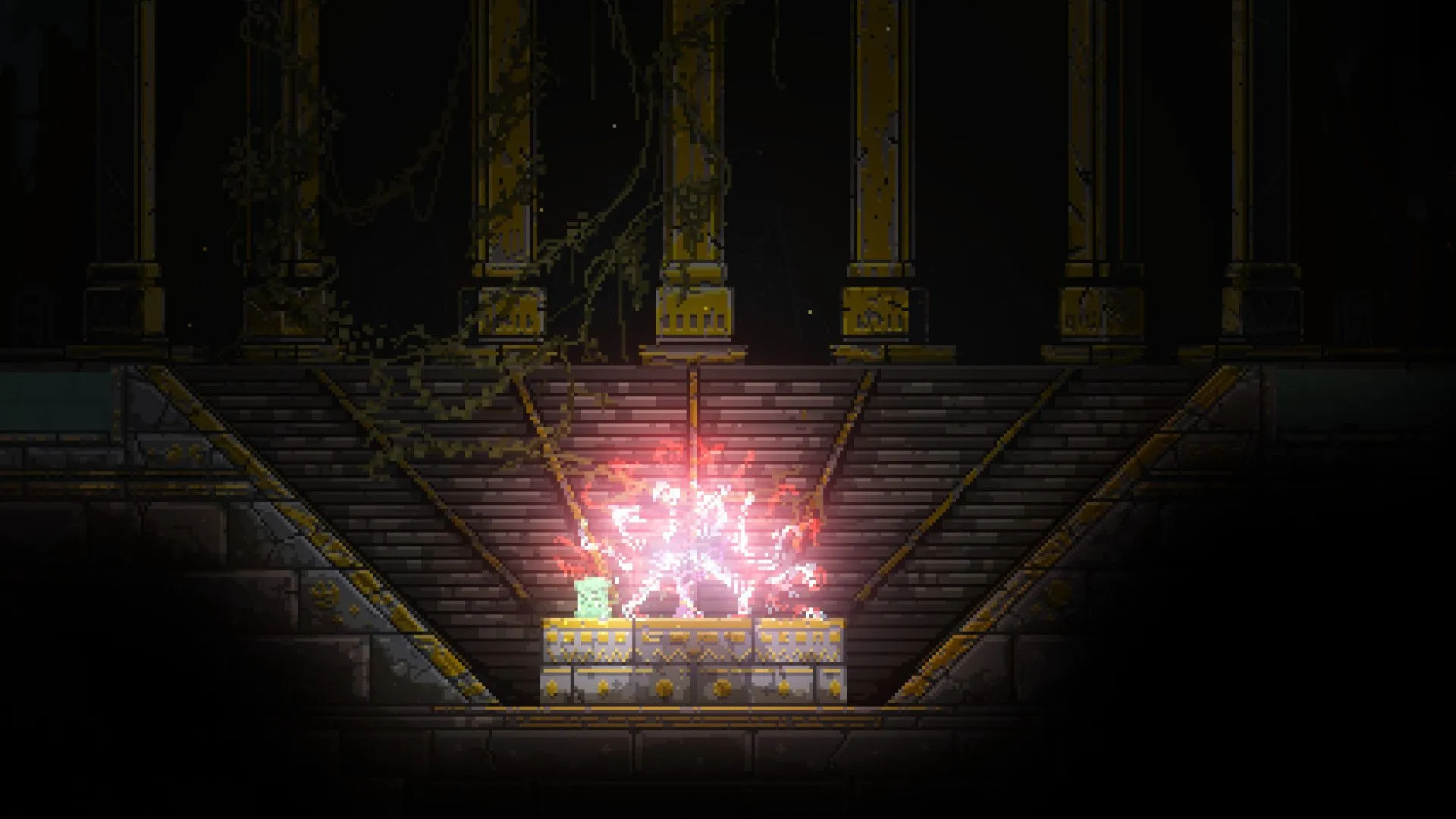 Hình ảnh gameplay pixel-art đầy thử thách của Noita, một tựa game PC có tầm ảnh hưởng