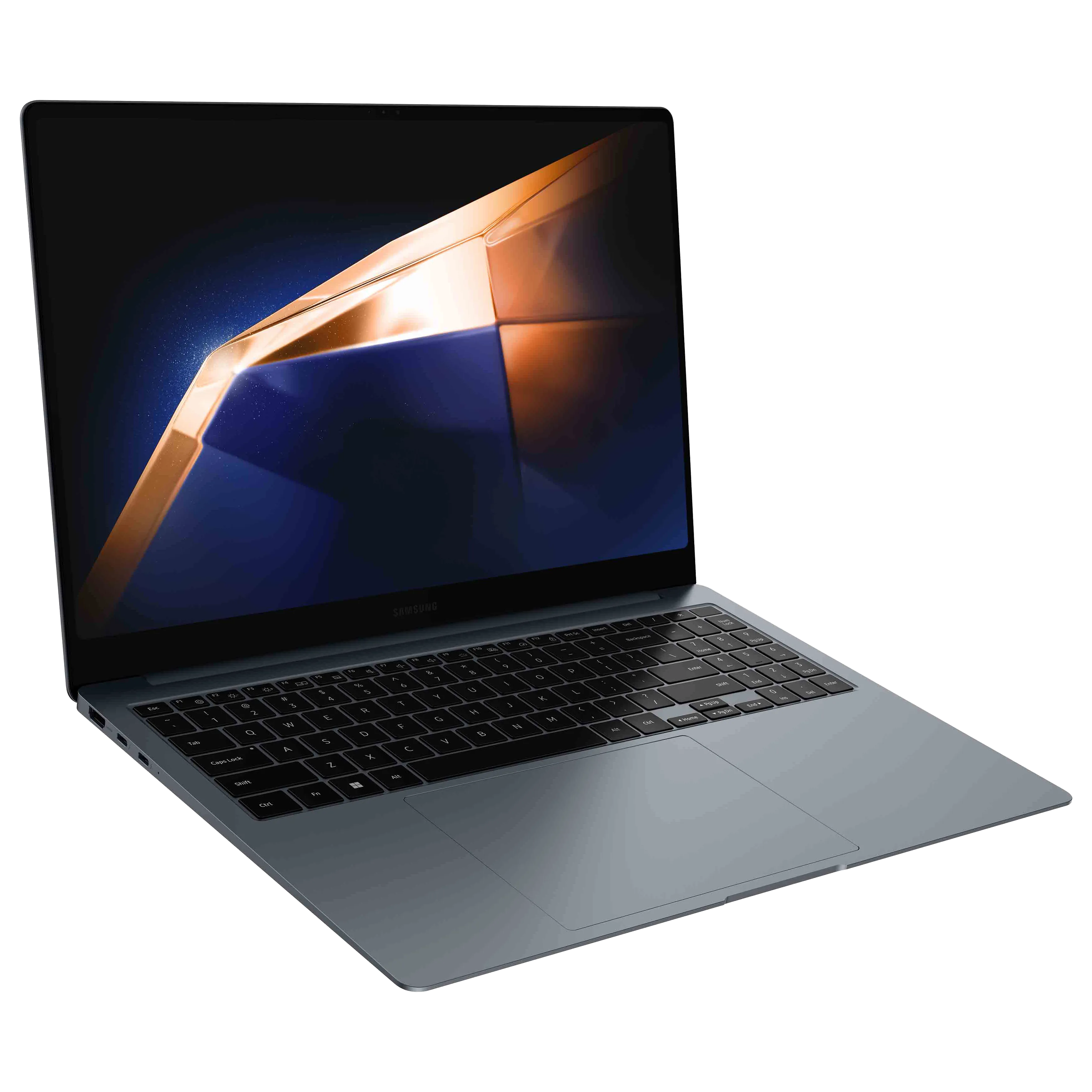 Hình ảnh góc nghiêng của laptop Samsung Galaxy Book 4 Pro, nổi bật với thiết kế mỏng nhẹ và màn hình sắc nét.