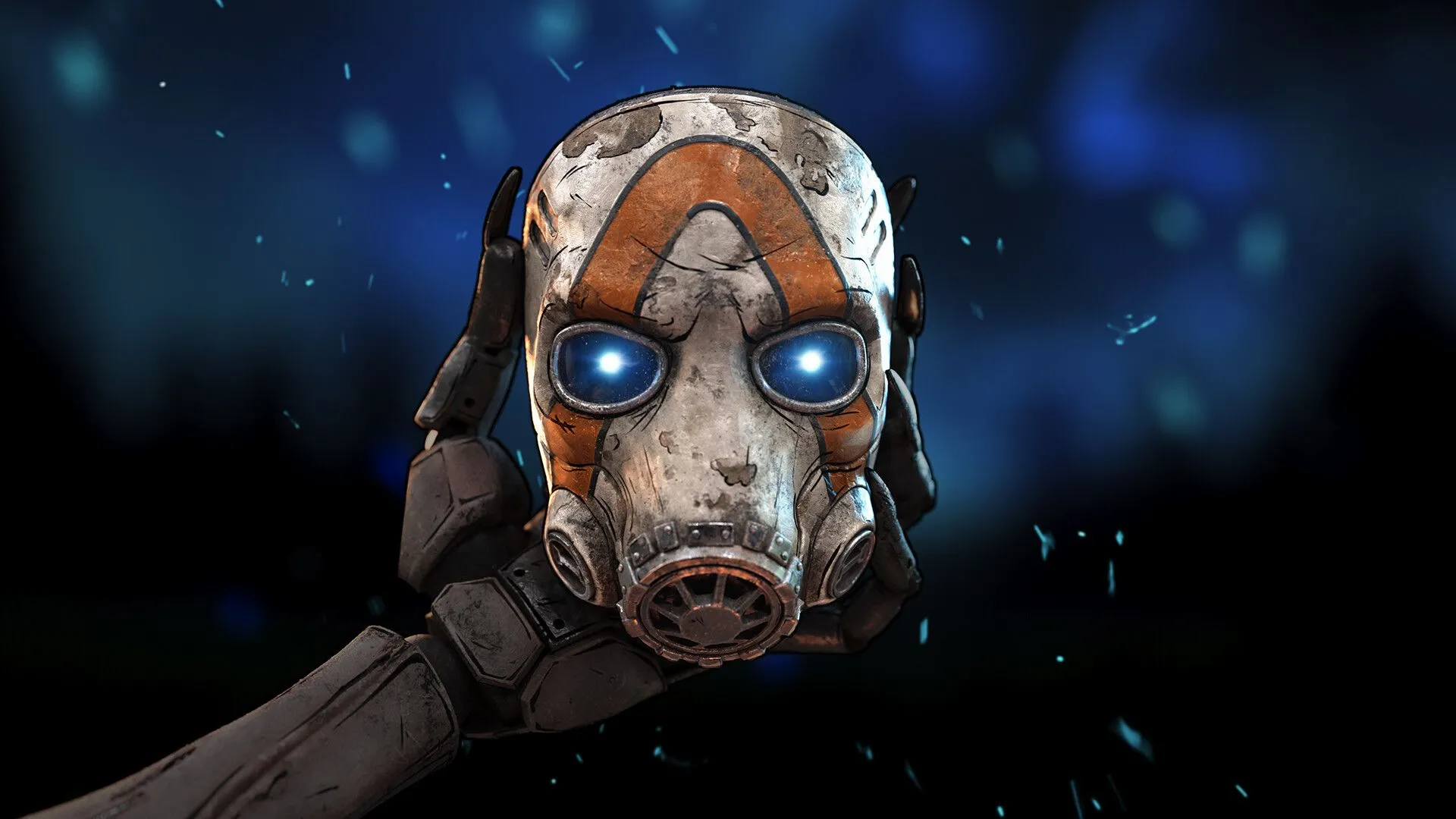 Hình ảnh gợi mở của Borderlands 4 với một bàn tay cầm chiếc mặt nạ đặc trưng của series