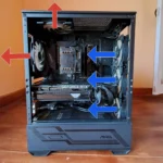 Hình ảnh một case PC MSI MAG Forge 110R với ba quạt hút và hai quạt thoát khí