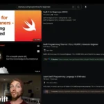 Hình ảnh một người đang xem video hướng dẫn học lập trình Swift trên YouTube, minh họa phương pháp học truyền thống.