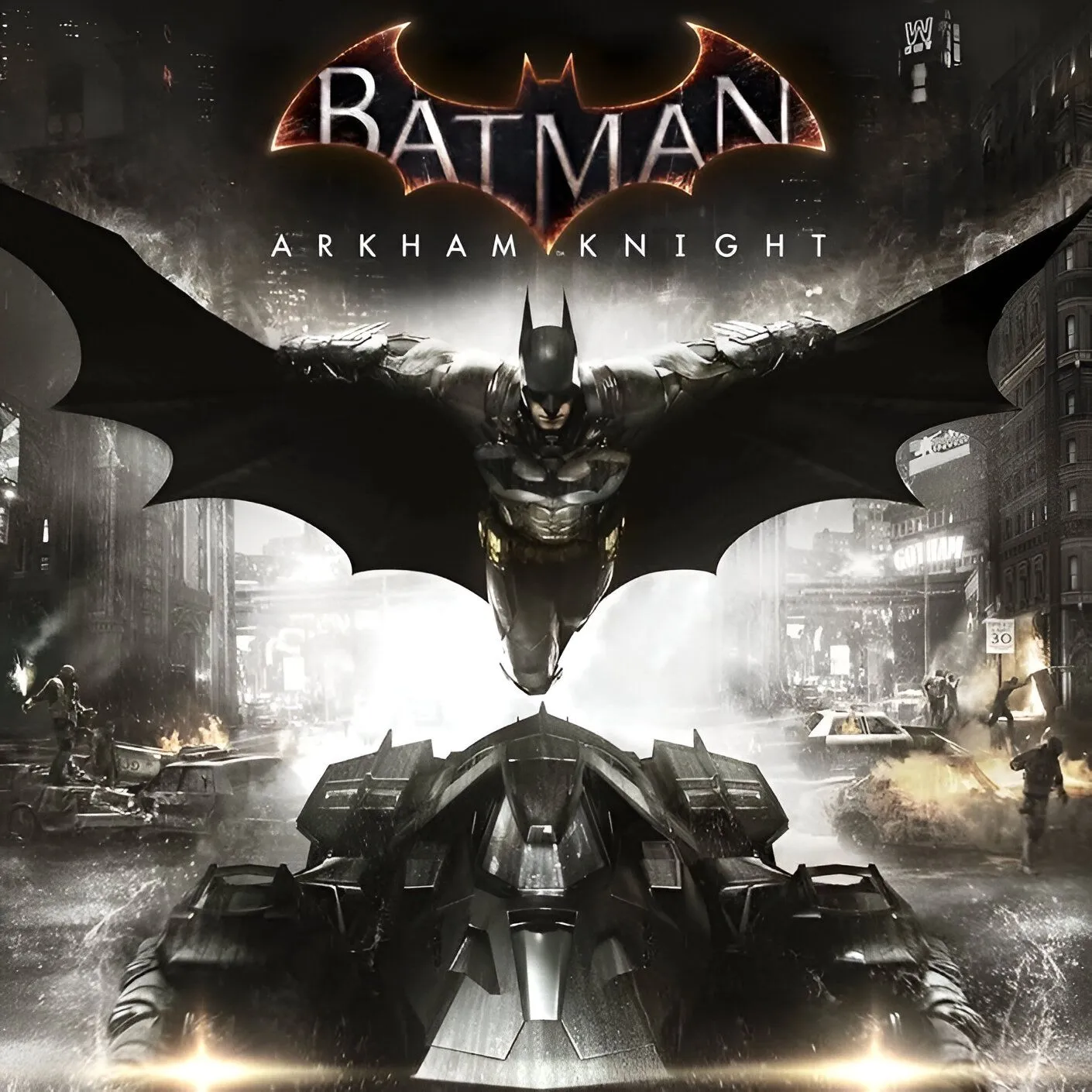 Hình ảnh nhân vật Batman trong trò chơi Batman: Arkham Knight, một phần của bộ sưu tập Batman Arkham Collection, minh họa đồ họa ấn tượng của tựa game siêu anh hùng này.