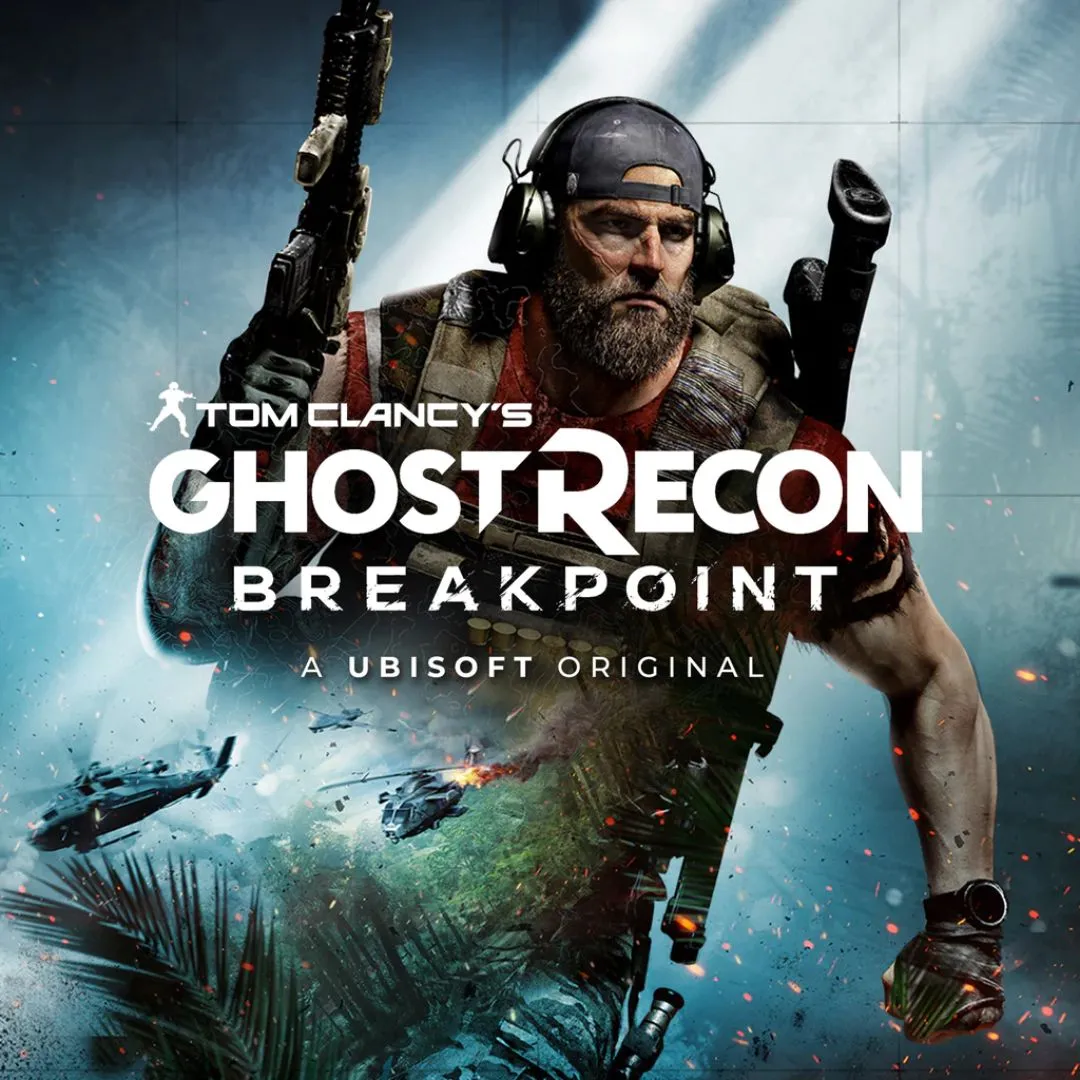 Hình ảnh sản phẩm của game Ghost Recon Breakpoint, mô tả nhân vật chính trong bộ đồ quân sự đang đứng trong một môi trường hoang dã.