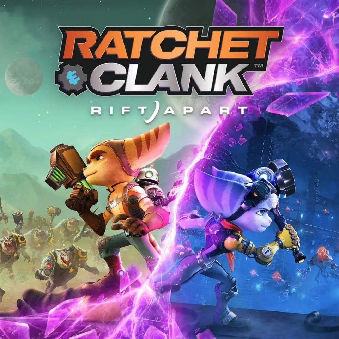 Hình ảnh sản phẩm của game Ratchet &amp; Clank: Rift Apart với các nhân vật chính