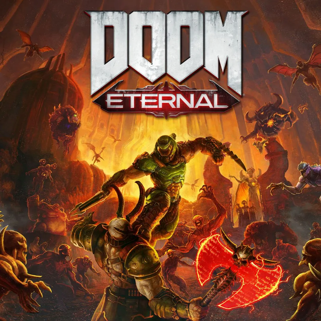 Hình ảnh sản phẩm game Doom Eternal, tượng trưng cho một tựa game được tối ưu tốt