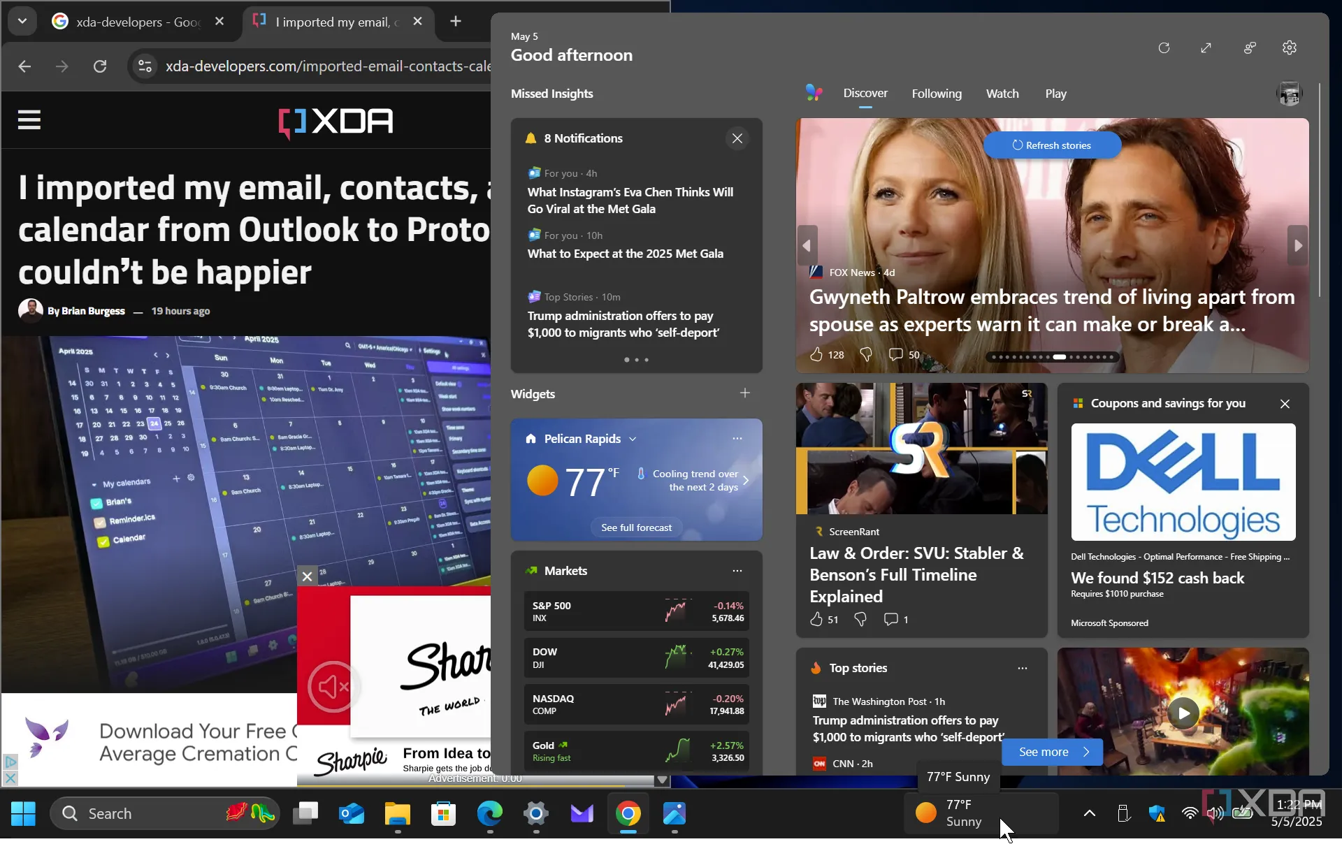 Hình ảnh tiện ích News widget tự động hiển thị trên thanh Taskbar Windows 11