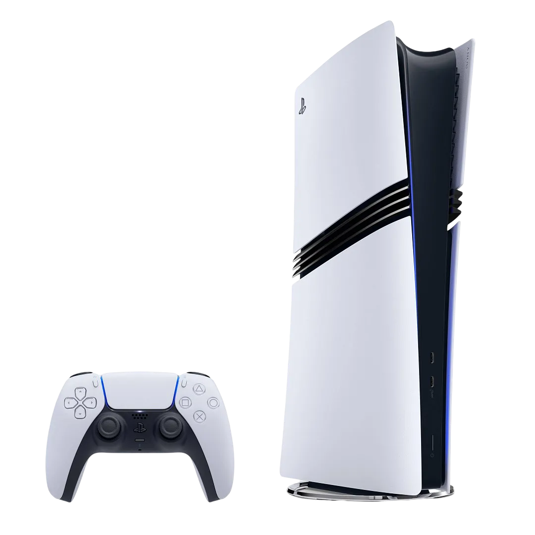 Hình ảnh tổng quan của máy chơi game Sony PlayStation 5 Pro, phiên bản nâng cấp mạnh mẽ với hiệu năng 4K vượt trội.