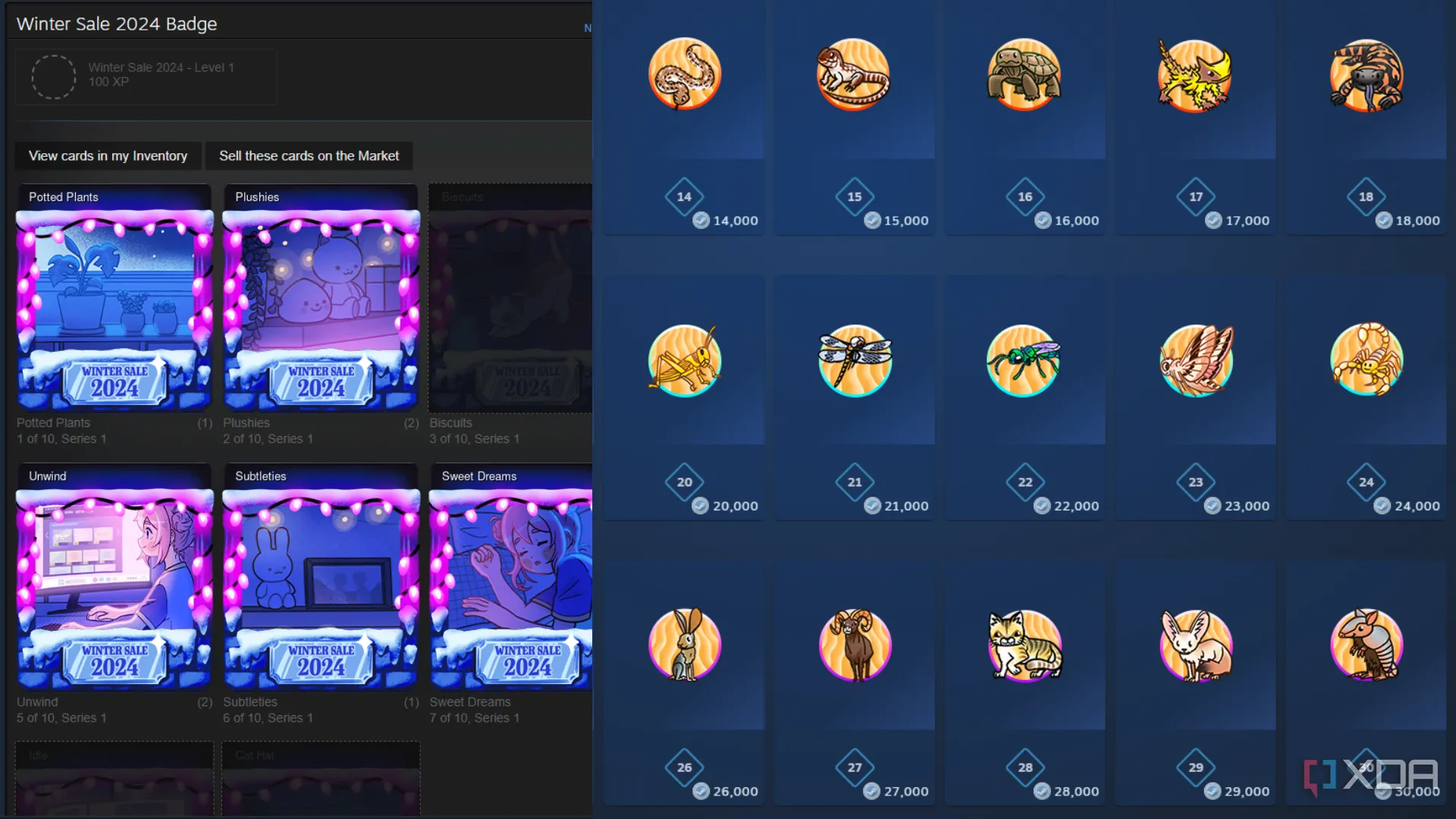 Huy hiệu sự kiện và thẻ giao dịch trong Steam Points Shop