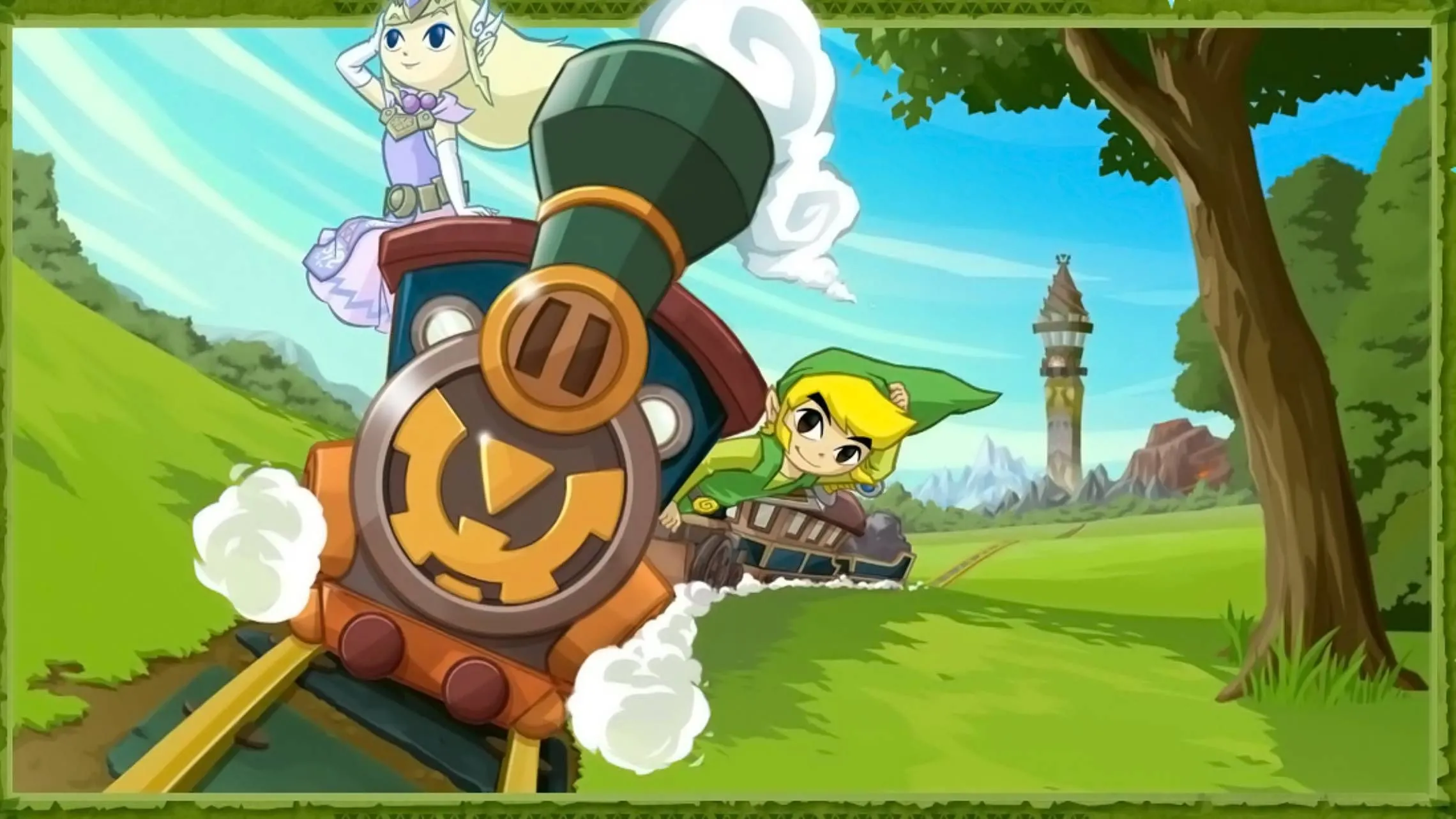 Link và Zelda trên xe lửa trong Spirit Tracks