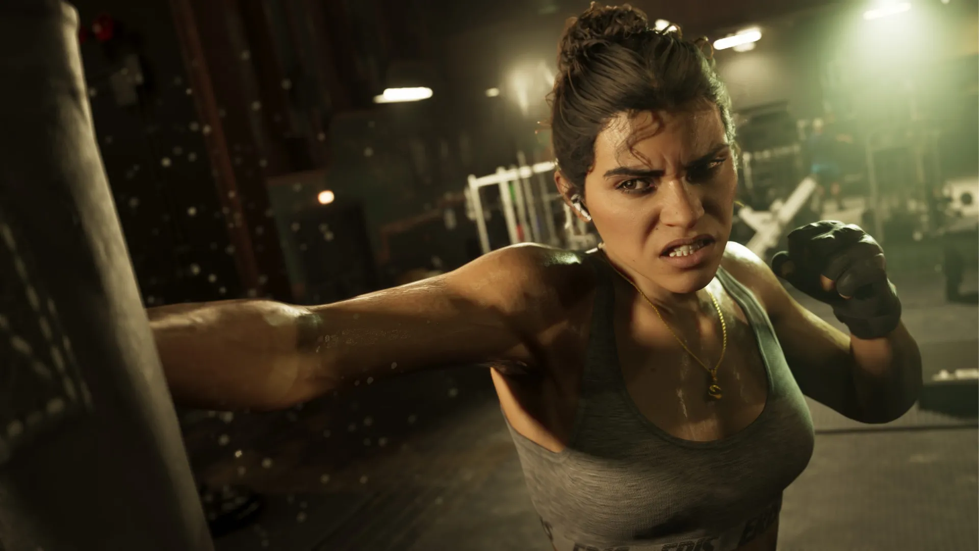 Lucia tập đấm bốc trong phòng gym GTA VI