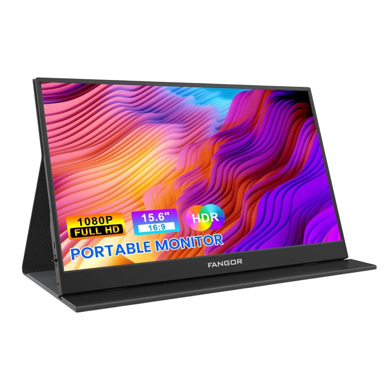 Màn hình di động FANGOR 15.6 inch hiển thị đang hoạt động, nổi bật với thiết kế mỏng nhẹ và viền màn hình tối ưu, minh họa tính linh hoạt khi sử dụng.
