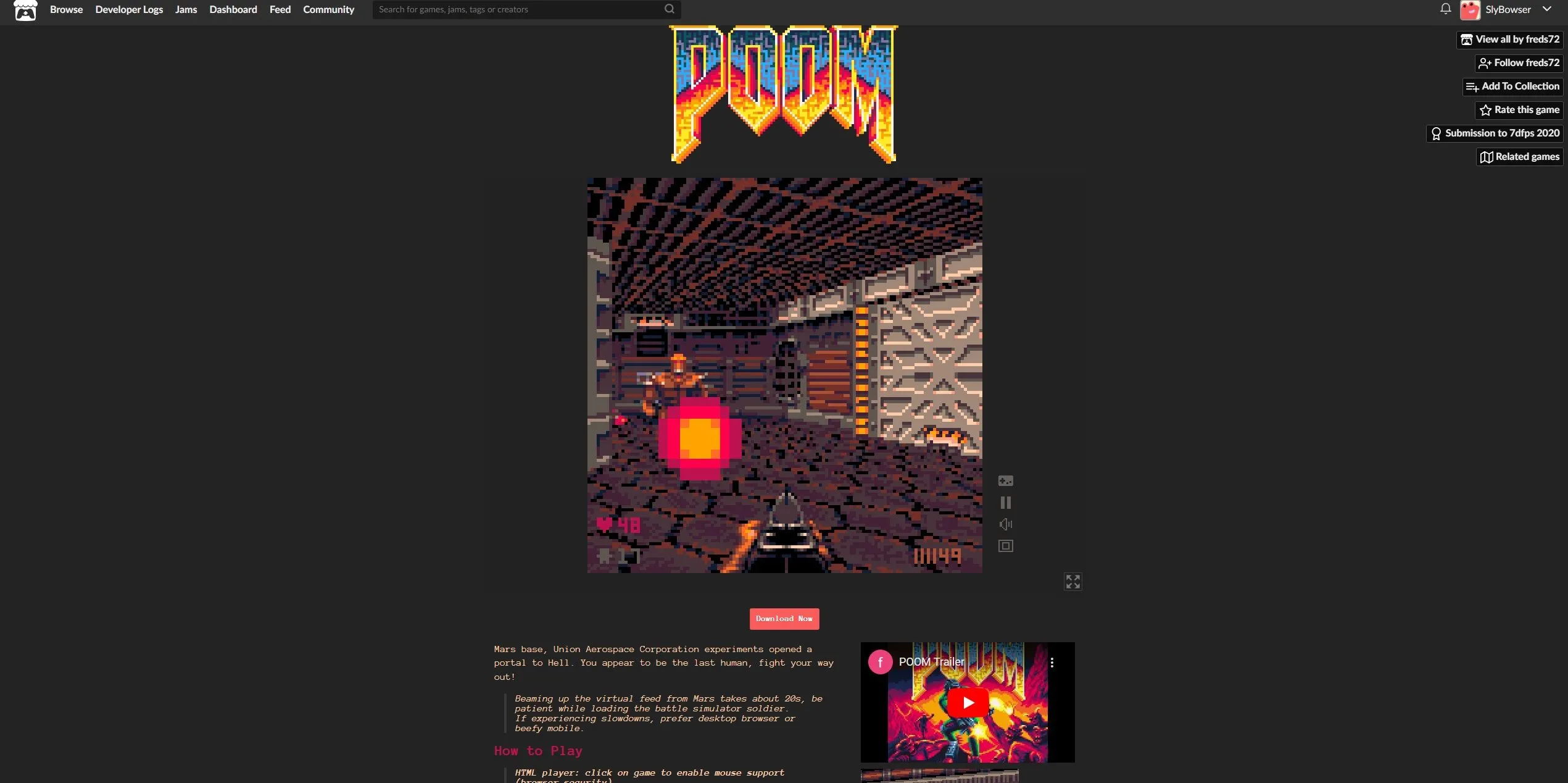 Màn hình game POOM, phiên bản DOOM theo phong cách PICO-8 chơi trên trình duyệt web