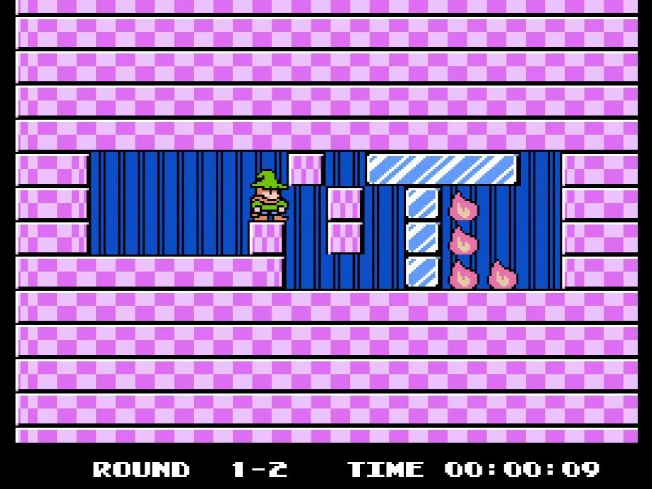 Màn hình gameplay của Fire 'n Ice, một tựa game giải đố cổ điển trên NES