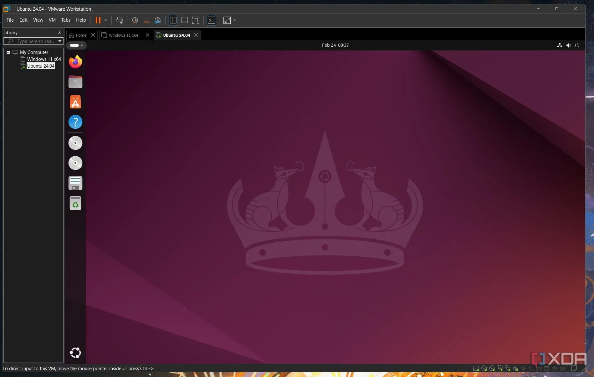 Màn hình máy ảo VMWare Workstation Pro đang chạy hệ điều hành Ubuntu
