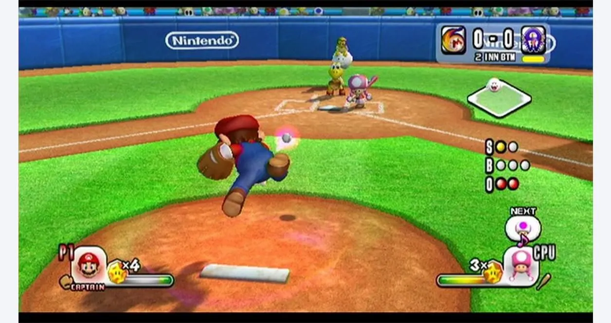 Mario đang ném bóng trong game Mario Super Sluggers, biểu tượng của sự trở lại dòng game Mario Baseball trên Nintendo Switch 2