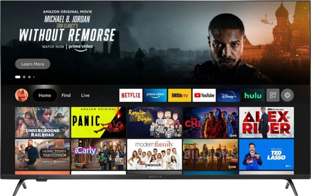 Mặt trước TV Insignia 4K QLED đang phát video
