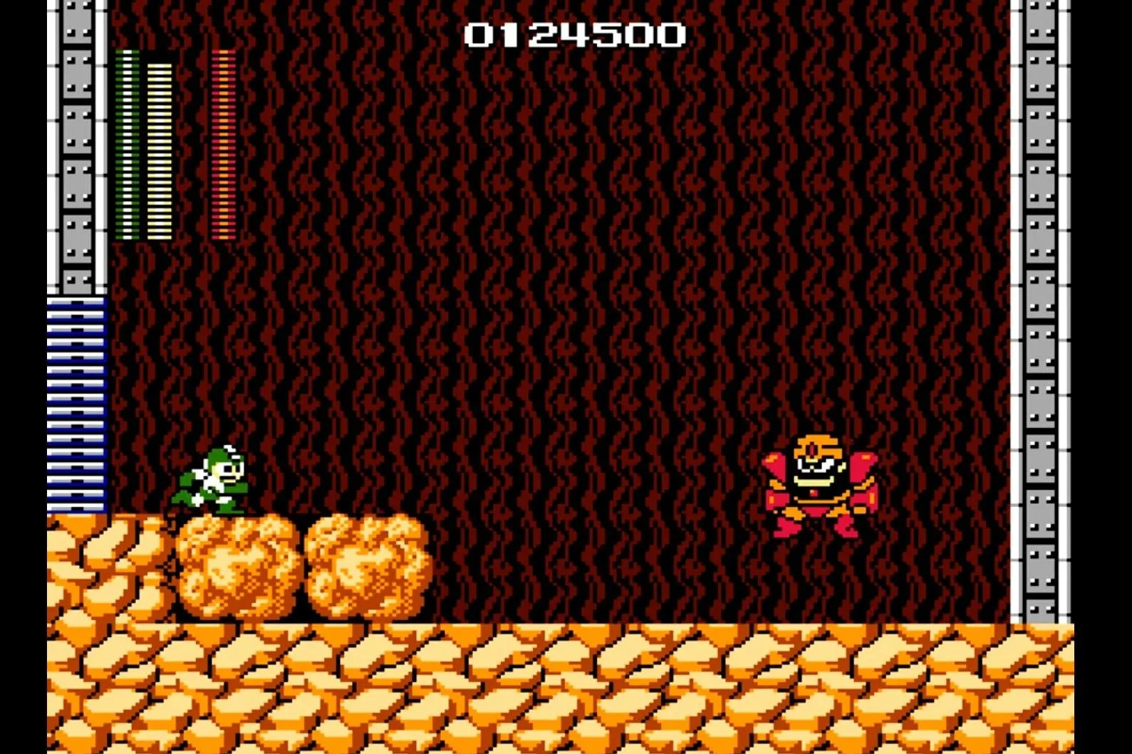 Mega Man chiến đấu với một trong các Robot Masters trong game Mega Man trên NES