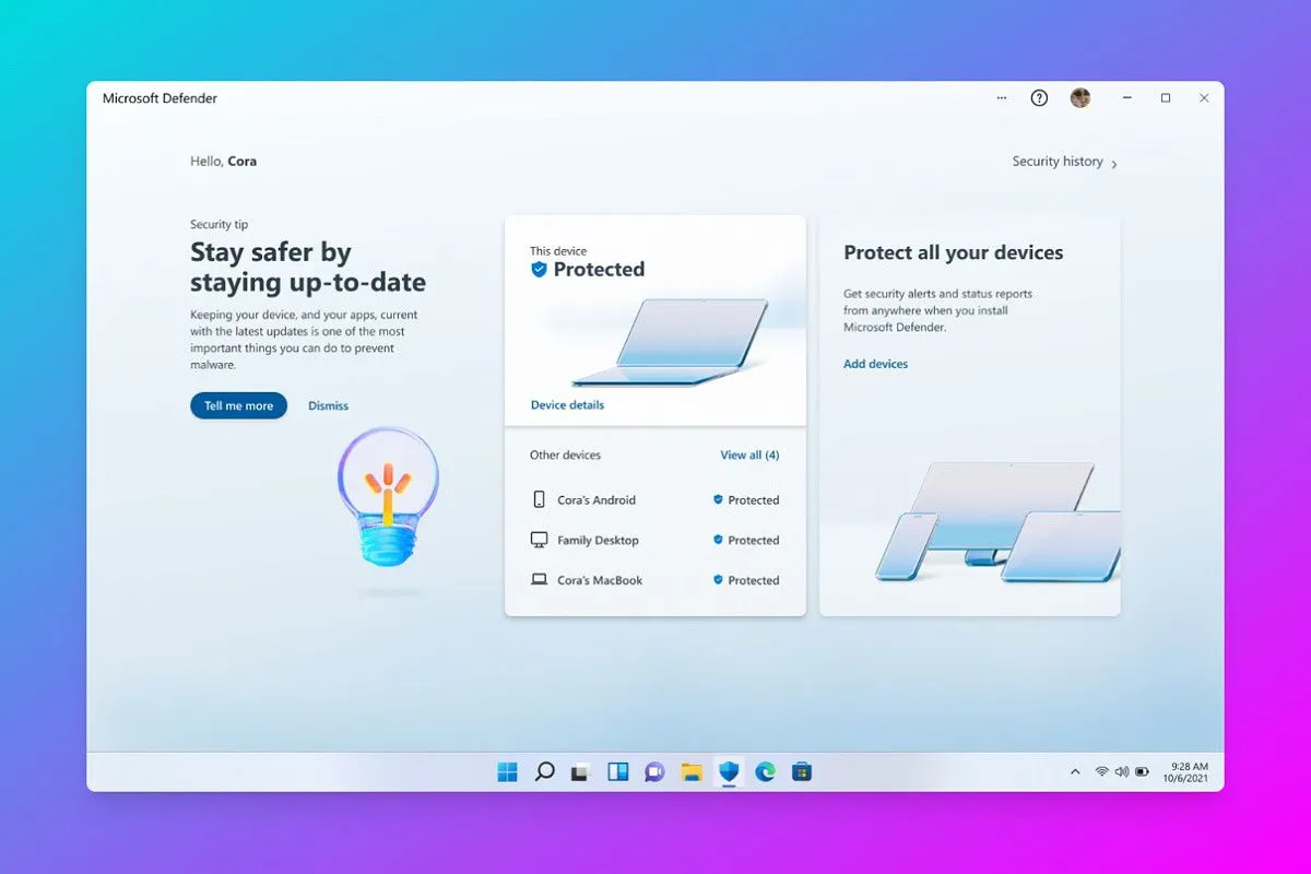 Microsoft Defender hiển thị biểu tượng lá chắn