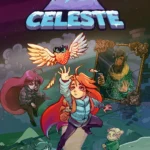 Mixcollage các cảnh chơi game Celeste với Madeline đang leo núi và đối thoại