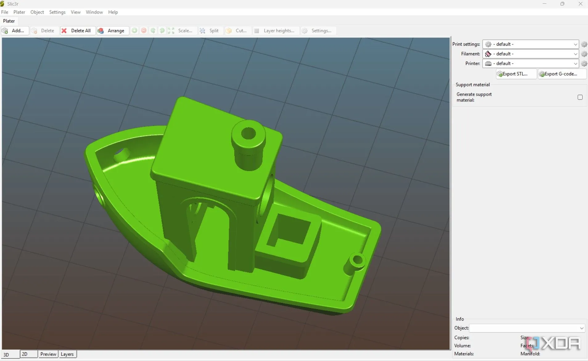 Mô hình 3D và giao diện người dùng của phần mềm Slic3r