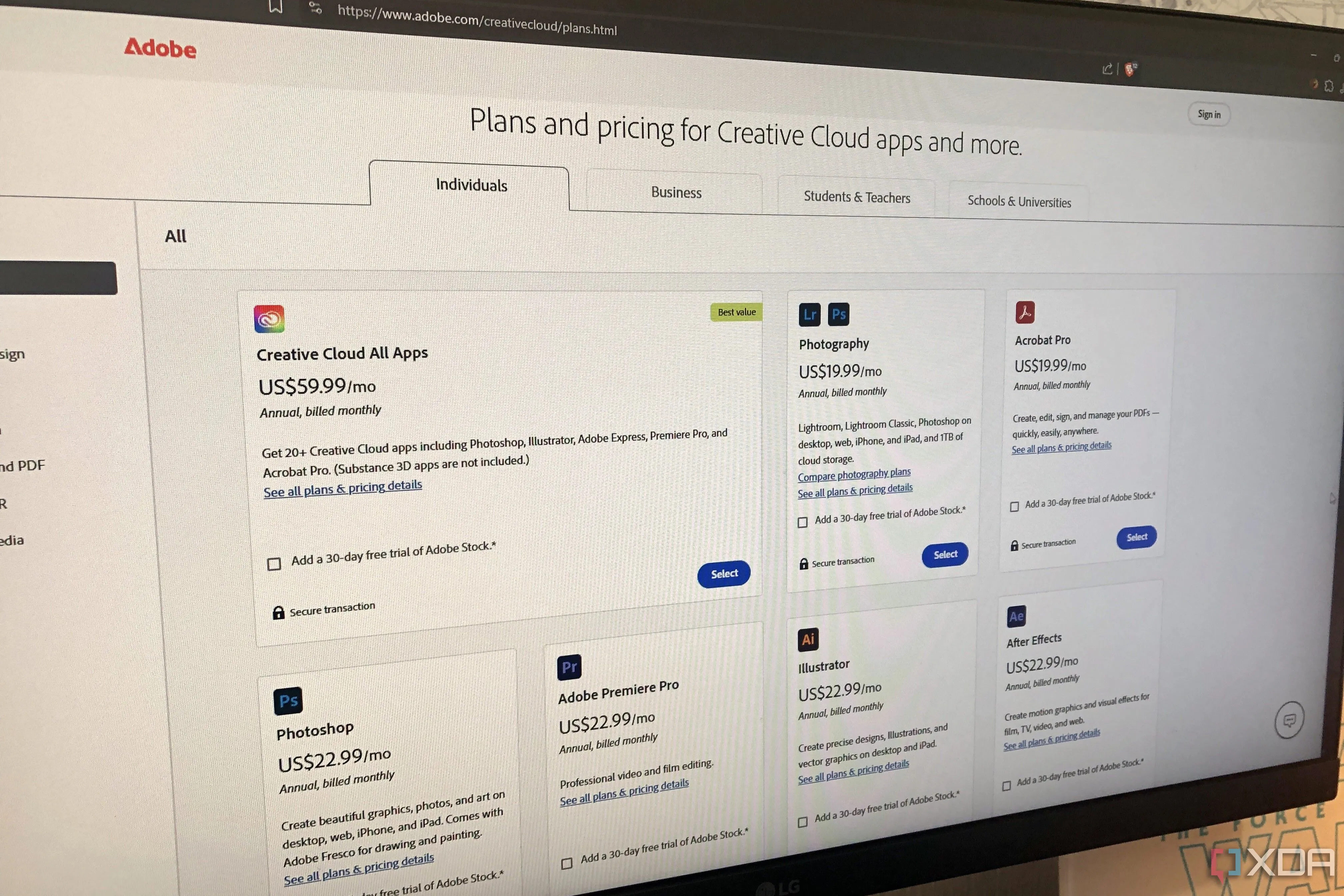 Mô hình các gói dịch vụ và giá cả của Adobe Creative Cloud