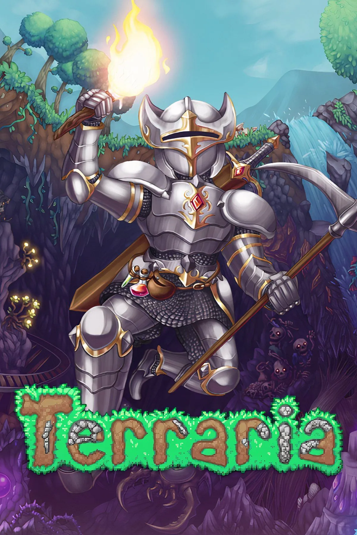 Môi trường game 2D đa dạng và các thử thách trong Terraria, minh họa cho việc thanh tẩy Corruption/Hallow.