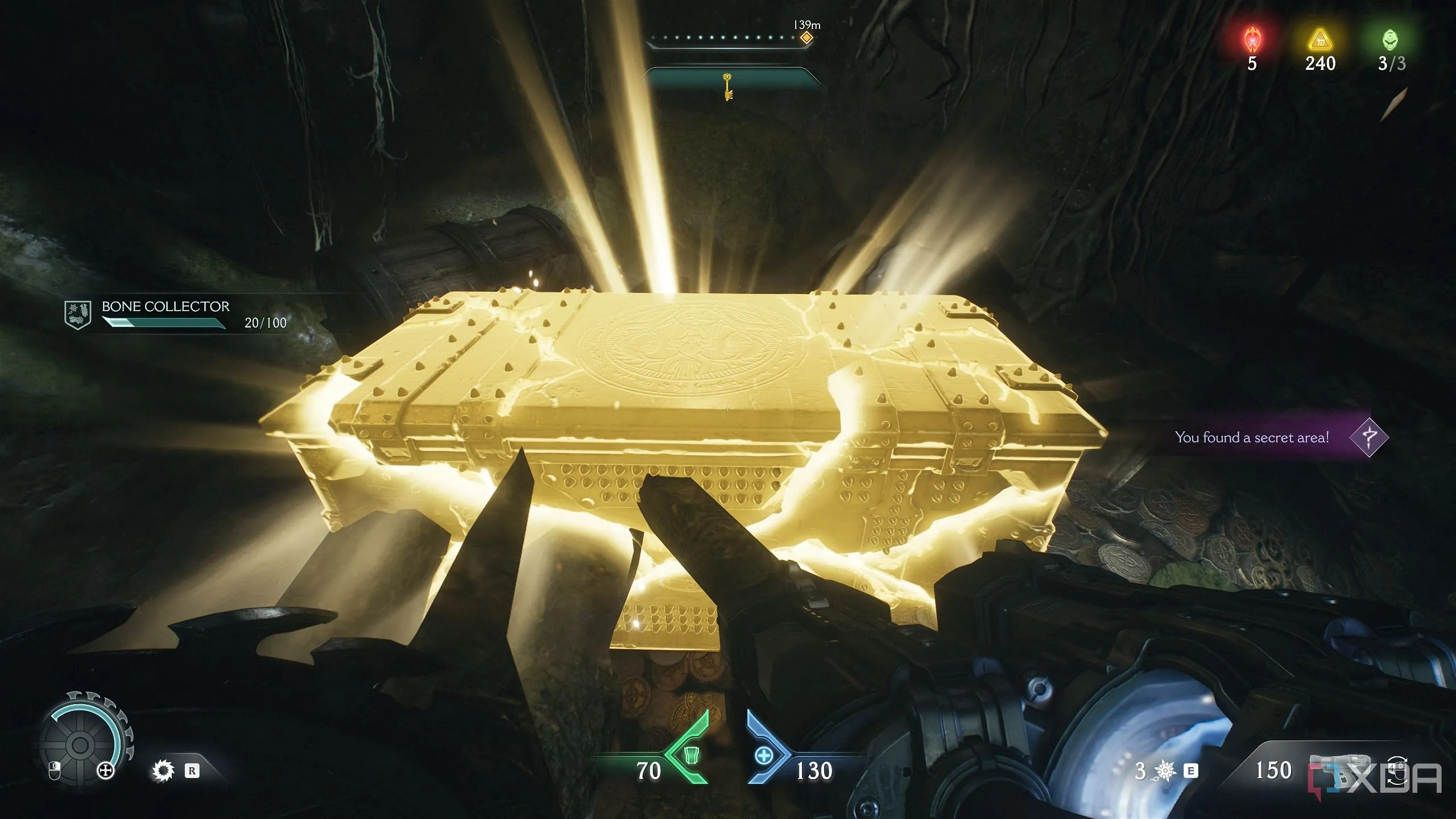 Một hòm vàng (gold chest) lấp lánh trong khu vực bí mật 4.