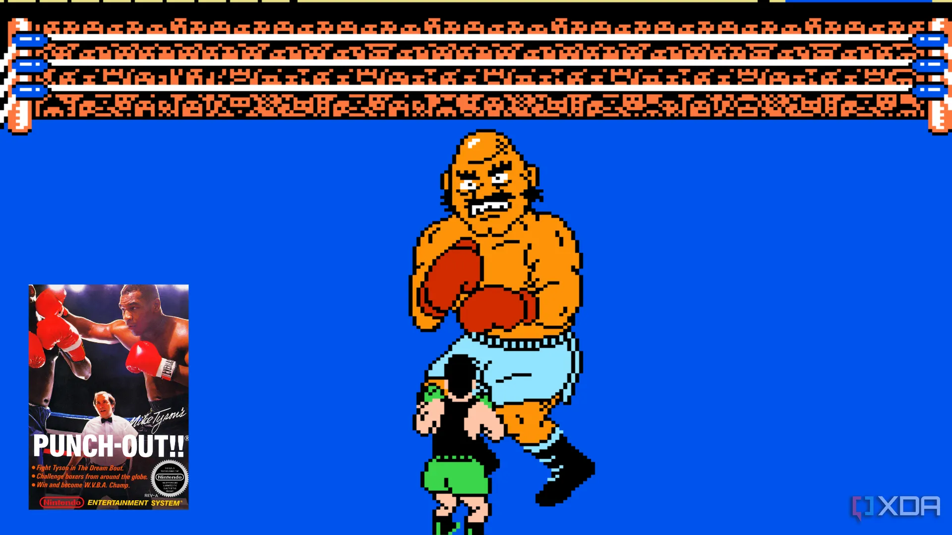 Nhân vật Little Mac đối đầu với đối thủ Bald Bull trong game Mike Tyson's Punch-Out! trên NES