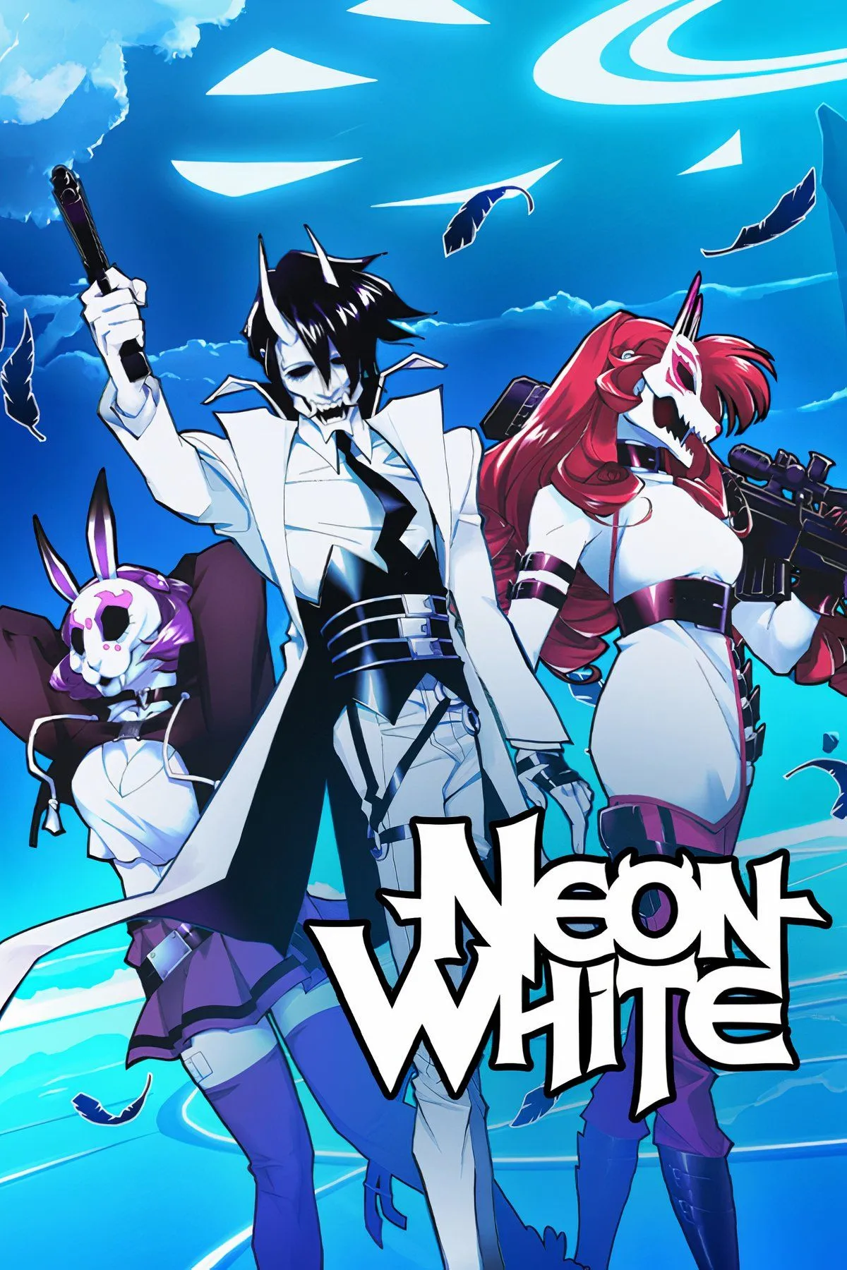 Nhân vật Neon White trong môi trường tốc độ cao, phong cách đồ họa độc đáo.
