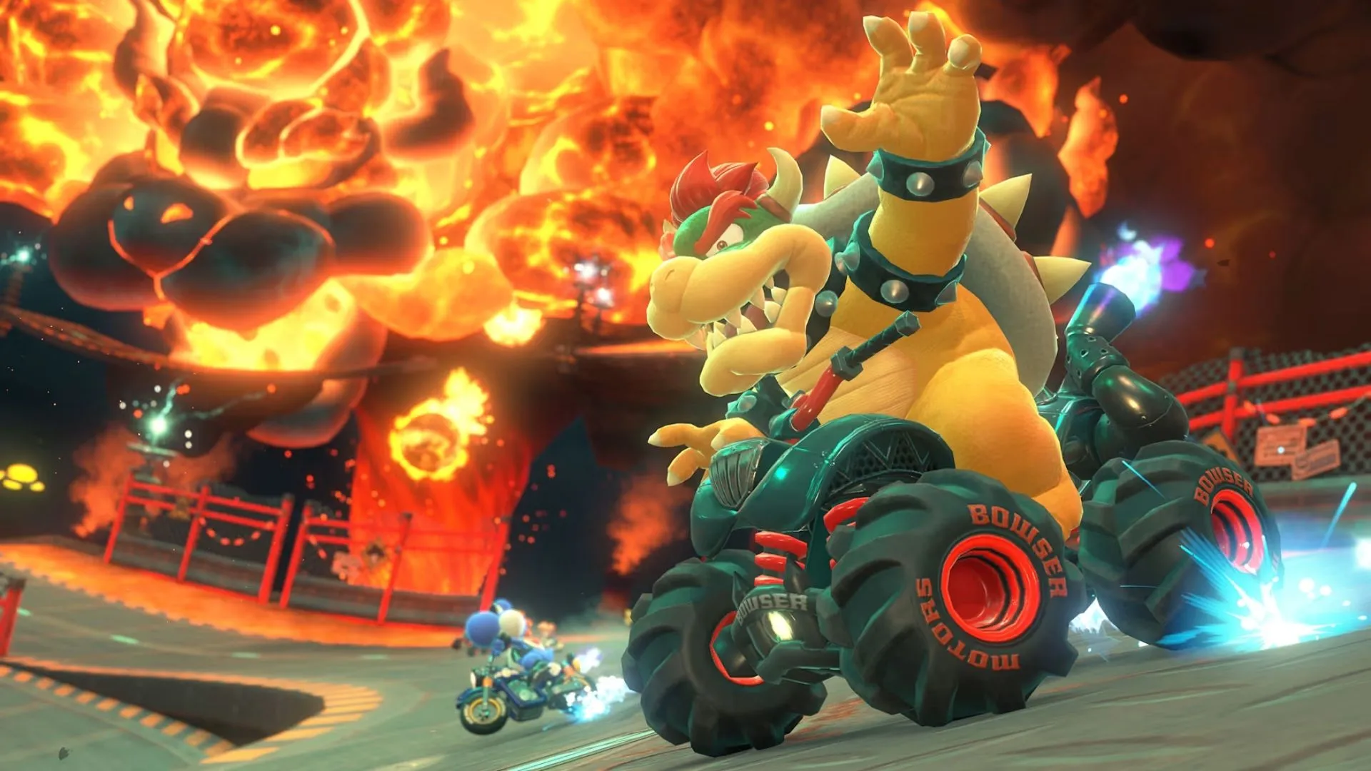 Nhân vật Princess Peach lái xe đua trên đường đua có chủ đề tuyết trong Mario Kart World