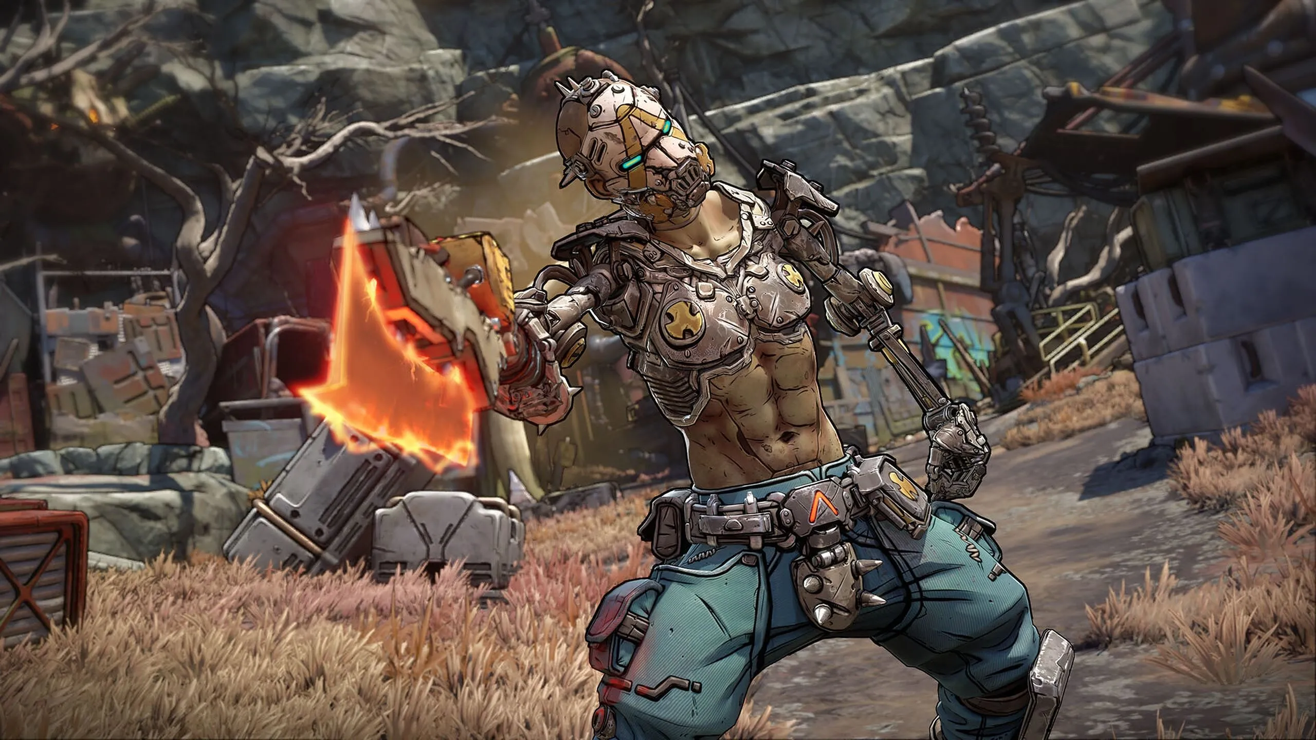 Nhân vật Psycho trong Borderlands 4 cầm kiếm rực lửa, minh họa hiệu năng game trên Nintendo Switch 2