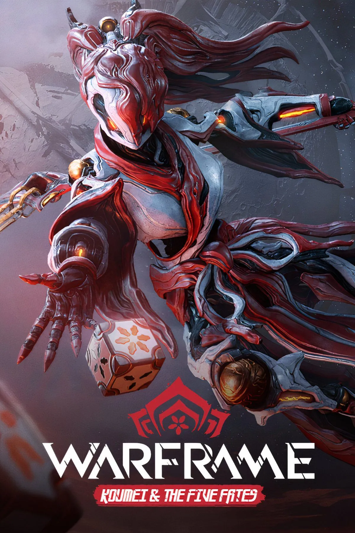 Nhân vật Tenno trong Warframe đang di chuyển bằng ván trượt K-Drive, liên quan đến achievement K-Driven.