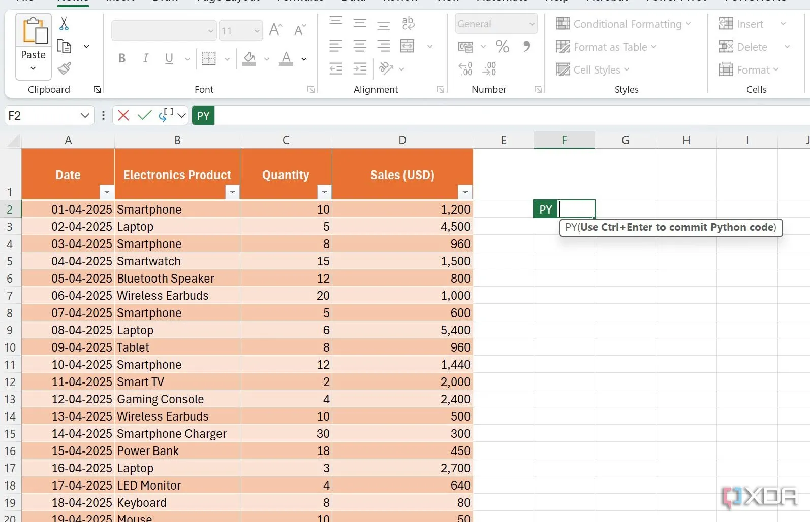 Nhập &quot;=PY&quot; vào một ô trống trong Excel để bắt đầu viết mã Python và tích hợp phân tích dữ liệu.