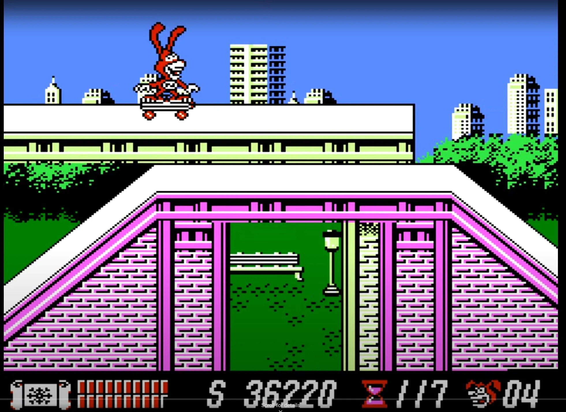 Noid trượt ván trong Yo! Noid, tựa game platformer độc đáo trên NES