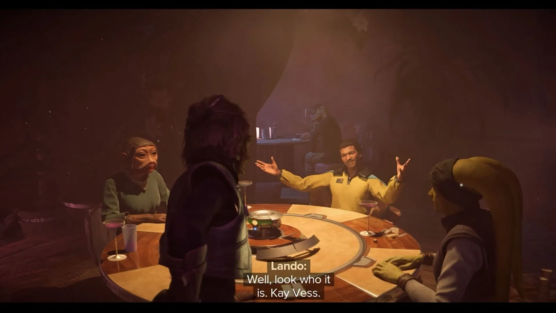 Nữ anh hùng Kay Vess sẵn sàng tham gia ván bài Sabacc cùng Lando Calrissian trong Star Wars Outlaws