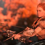 Nữ chiến binh Aloy cầm cung trong game Horizon Zero Dawn, biểu tượng của game chơi đơn thành công trên PlayStation