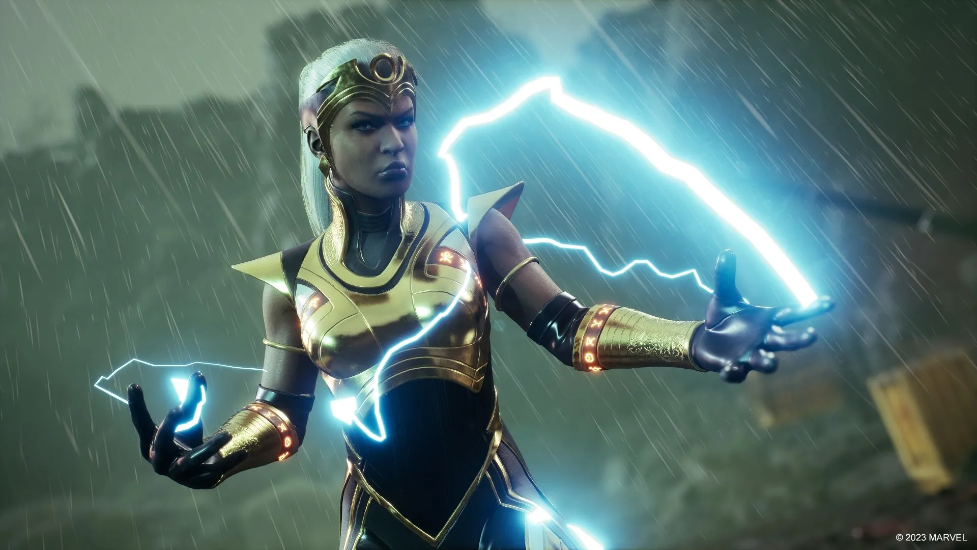 Nữ siêu anh hùng Storm sử dụng sức mạnh trong game Marvel's Midnight Suns