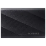 Ổ cứng SSD di động Samsung T9 màu đen, với cổng kết nối USB-C, thể hiện thiết kế hiện đại và nhỏ gọn.