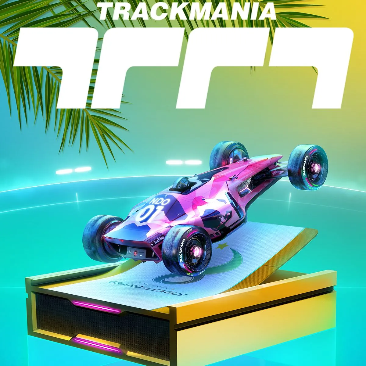 Pha drift tốc độ cao trên đường đua phức tạp trong Trackmania, nhấn mạnh yếu tố đua xe chính xác và kỹ năng lái.