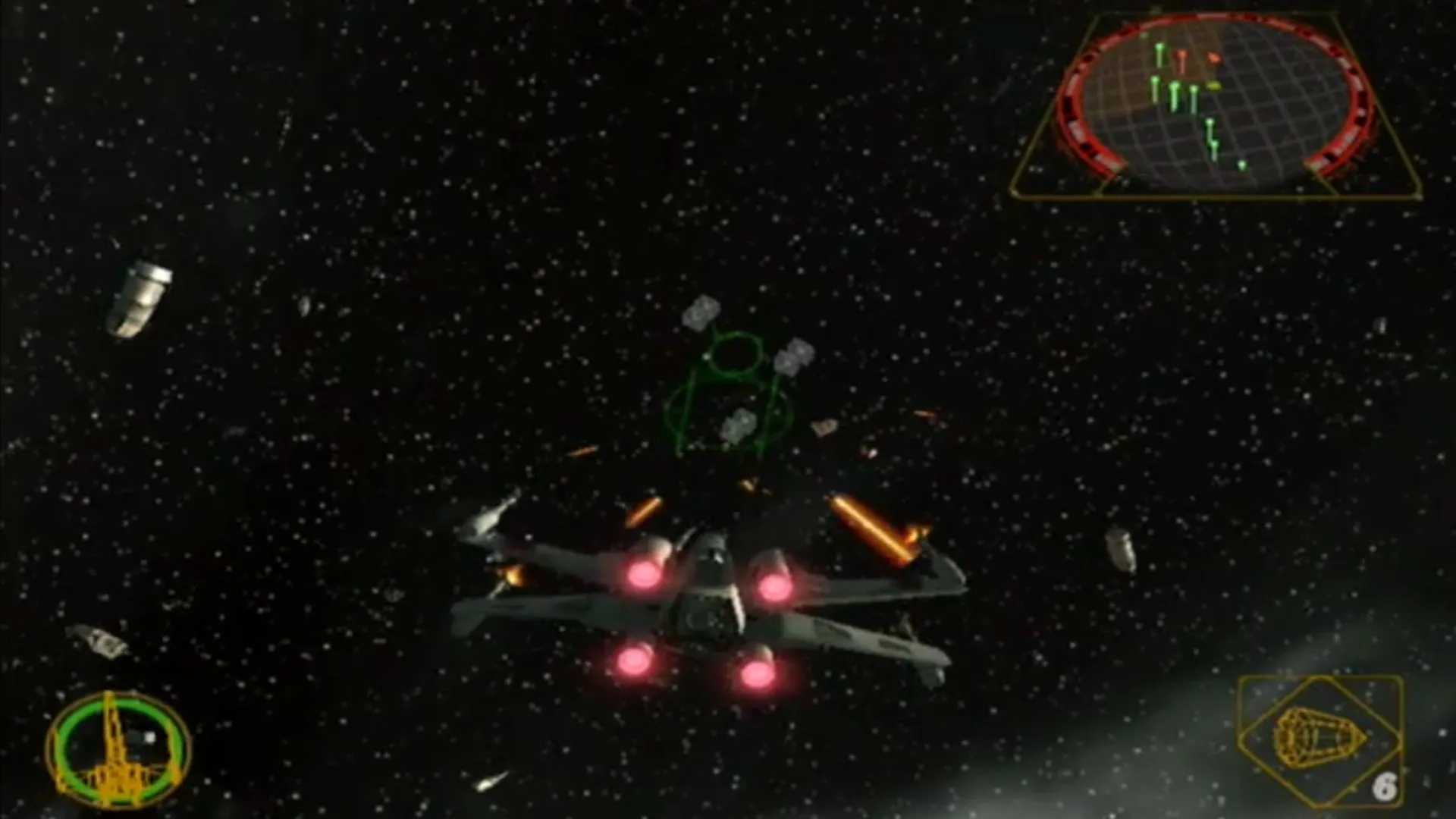 Phi thuyền X-Wing và TIE Fighter chiến đấu trong không gian trong Star Wars Rogue Squadron II Rogue Leader