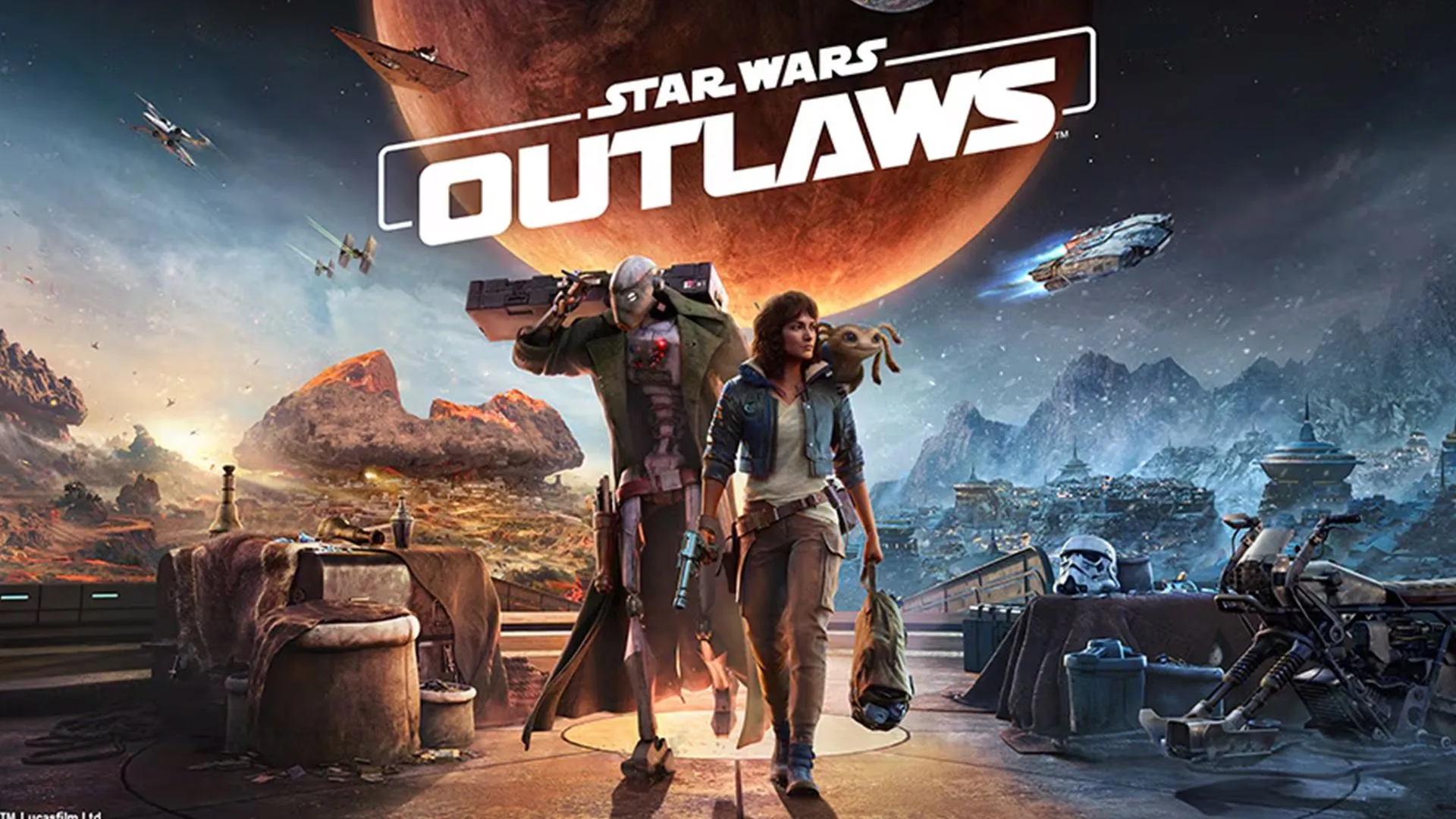 Poster chính thức của Star Wars Outlaws, tựa game phiêu lưu mới trong vũ trụ Star Wars đang giảm giá lớn trên Prime Day 2025.